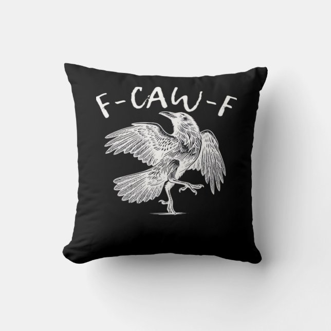F-Caw-F Raven Vintage Grafisch Kussen (Voorkant)