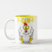 F-Caw-F Rooster Meme | Funny Chicken Pun | Rooster Tweekleurige Koffiemok (Links)