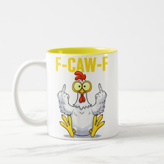 F-Caw-F Rooster Meme | Funny Chicken Pun | Rooster Tweekleurige Koffiemok (Links)