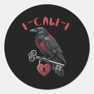 F-caw-f Zwarte Kraai met Hartslot en Sleutel Vale Ronde Sticker