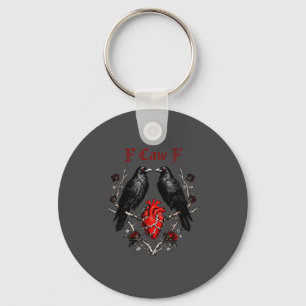 F-caw-f Zwarte Kraai Zwarte Vogel Rozen Hart Grapp Sleutelhanger