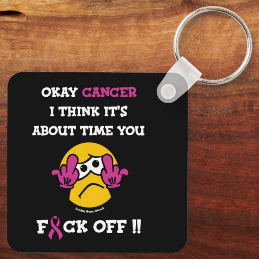 F#CK OFF... Breast kanker Sleutelhanger (Achterkant)