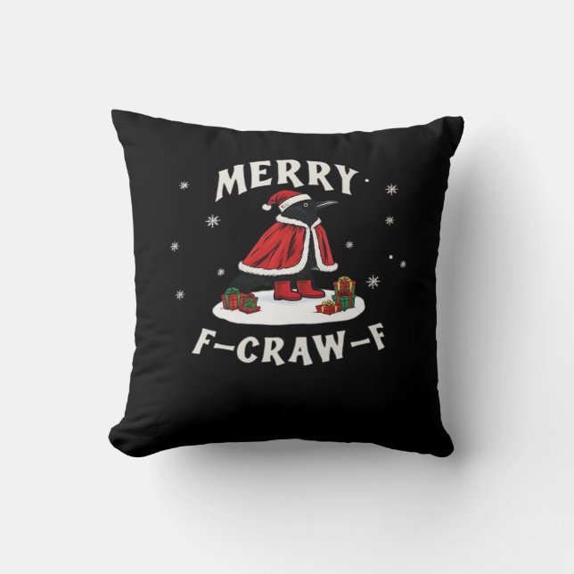 F-Craw-F Kraai Kerstmis F-Caw-F Raaf Kerstmis Cl Kussen (Voorkant)