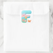 "F" Cute Bubble Letter - Underwater Sea Creature A Vierkante Sticker (Tas)
