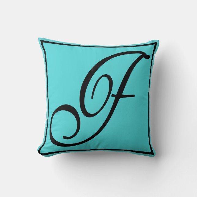 F - De letter F op een Aqua achtergrond Kussen (Voorkant)