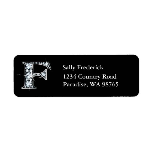 "F" Diamond Bling Monogram Return Address Label (Voorkant)