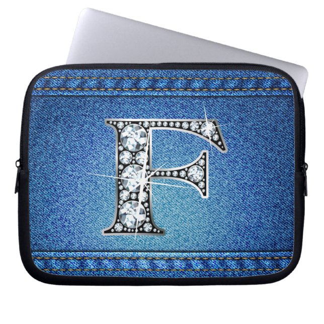 F Faux "Diamond" Denim Stitching Electronics Bag Laptop Sleeve (Voorkant)