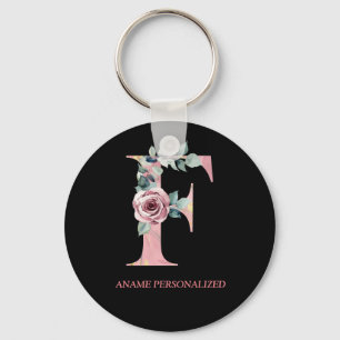 F Floral Monogram Name Letters Roze Agate Sleutelh Sleutelhanger
