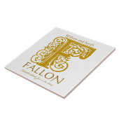 F Gold Monogram op White - Names Wedding Date Tege Tegeltje (Zijkant)