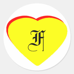 "F" Hart Geel Rood Bruiloftsuitnodiging Het MUSEUM Ronde Sticker