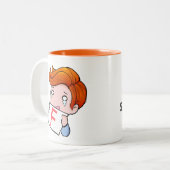 F in chat tweekleurige koffiemok (Voorkant links)