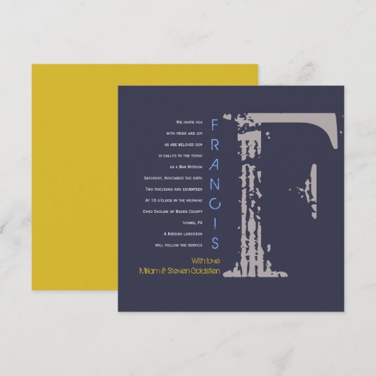 F Initiaal Collectie Bat Bar Mitzvah Uitnodiging (Voorkant / Achterkant)