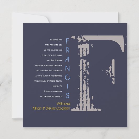 F Initiaal Collectie Bat Bar Mitzvah Uitnodiging (Voorkant)