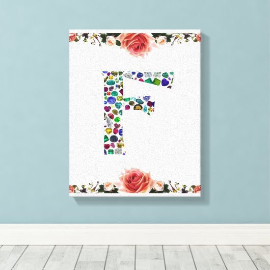 F Initial Gem Design Canvas Afdruk (Insitu (Houten vloer))
