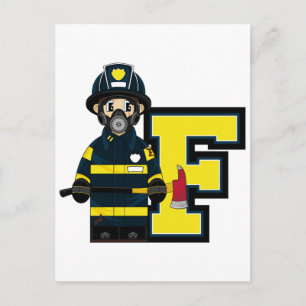 F is voor Cartoon Fireman Briefkaart