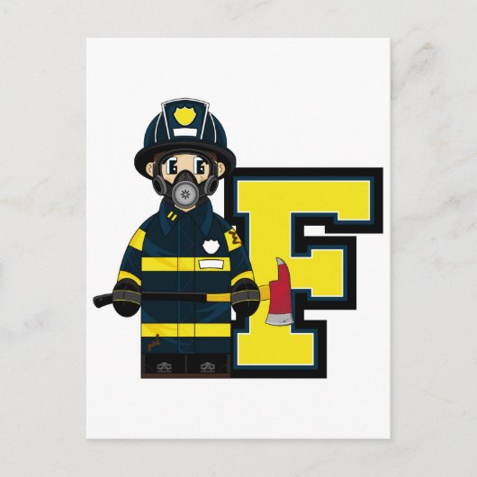 F is voor Cartoon Fireman Briefkaart (Voorkant)