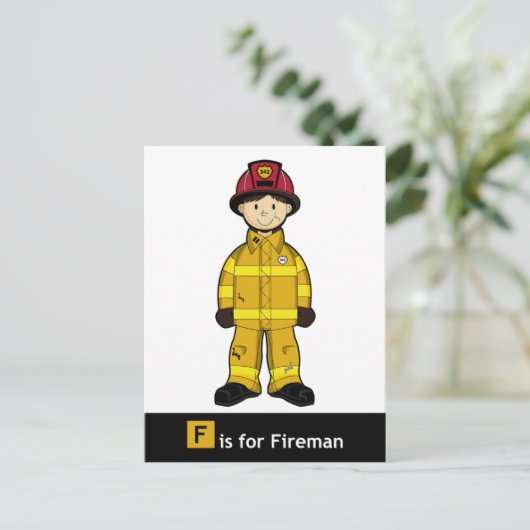 F is voor Fireman Briefkaart (Staand voorkant)