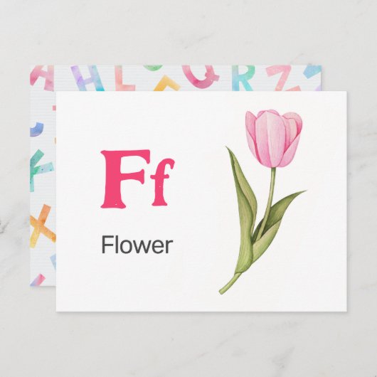 F is voor Flower - Alphabet Flash Kaart (Voorkant / Achterkant)