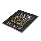 F "Jouw naam" Celtic Black Stone Monogram Tegel Tegeltje (Zijkant)