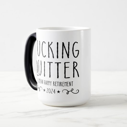F*Knikkende Kuitter ik bedoel Happy Retirement Kof Magische Mok (Voorkant links)