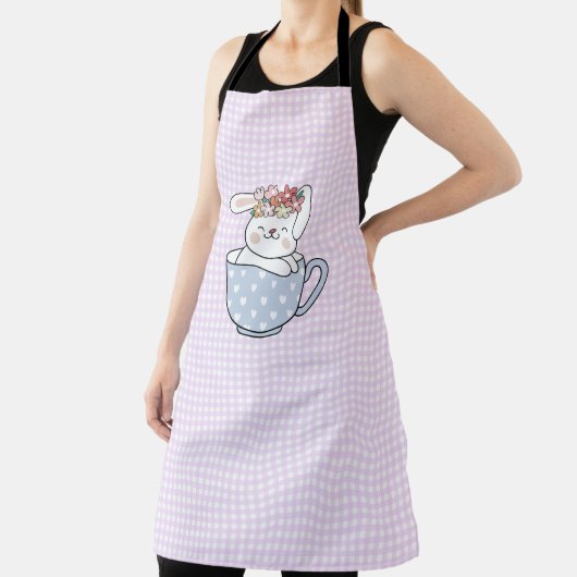 F&L Bunny in een Cup op Gingham All-Over Print Sch Schort (Insitu)