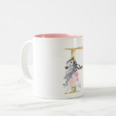 F letter gepersonaliseerde naam monogram met paard tweekleurige koffiemok (Voorkant links)