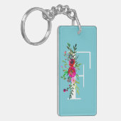 F Letter Initiaal Monogram Bloem Kleur naar keuze Sleutelhanger (Voorkant Links)