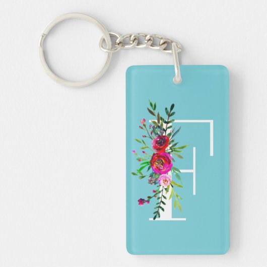 F Letter Initiaal Monogram Bloem Kleur naar keuze Sleutelhanger (Voorkant)