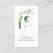F Letter Monogram Gold Greenery Leaves Elegant Visitekaartje (Voorkant)