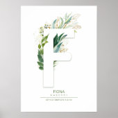 F Letter Monogram Goud Groene Bladeren Chic Poster (Voorkant)