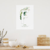 F Letter Monogram Goud Groene Bladeren Chic Poster (Keuken)
