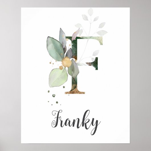 F Letter Monogram Greenery Nursery Naam Muurprint Poster (Voorkant)