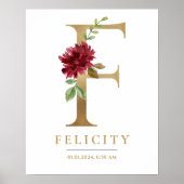 F Letter Monogram Naam Marsala Bloemenkwekerij Poster (Voorkant)
