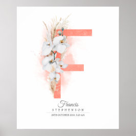 F Letter Monogram Witte Orchideeën en Pampagras Poster