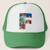 F LETTER / SANTA MET KERSTBOOM MONOGRAM TRUCKER PET (Voorkant)