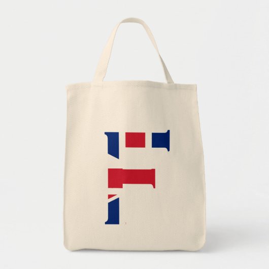 F Monogram bedekt op Union Jack Flag gtcnt Tote Bag (Voorkant)