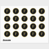 F:: Monogram F Elegant Goud en Zwarte Sticker (Vel)
