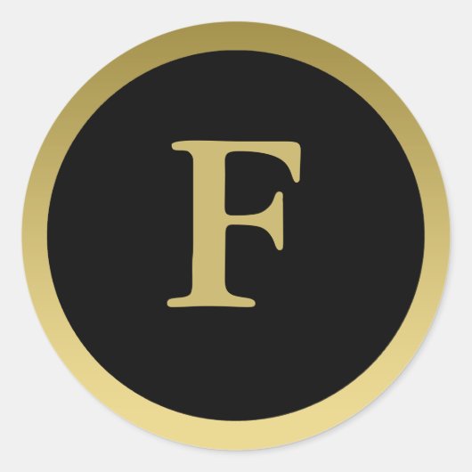 F:: Monogram F Elegant Goud en Zwarte Sticker (Voorkant)