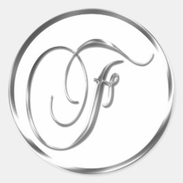 F monogram Faux Silver Envelope of Favor Seal Ronde Sticker