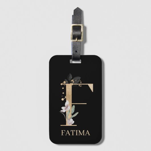 F Monogram Floral Bagagelabel (Voorkant (verticaal))