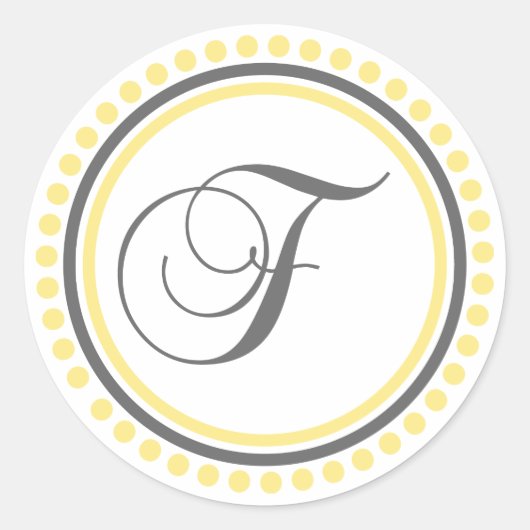 F Monogram (gele/grijze puntcirkel) Ronde Sticker (Voorkant)