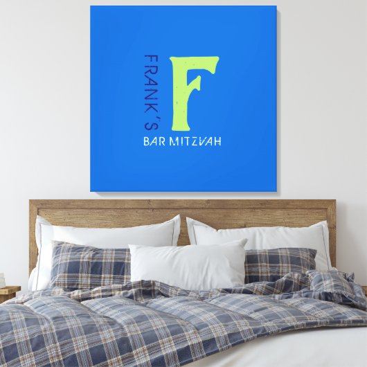 F Monogram Initiaal Bar Bat Mitzvah Sign-In Board Canvas Afdruk (Insitu (Slaapkamer))