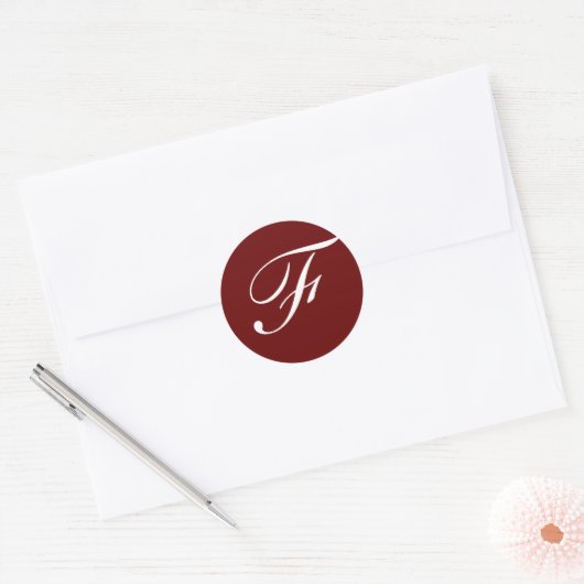 F Monogram Initiaal Wit op Maroon Ronde Sticker (Envelop)