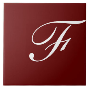 F Monogram Initiaal Wit op Maroon Tegeltje