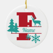 F Monogram Initial Christmas Holiday Tree Ornament (Achterkant)