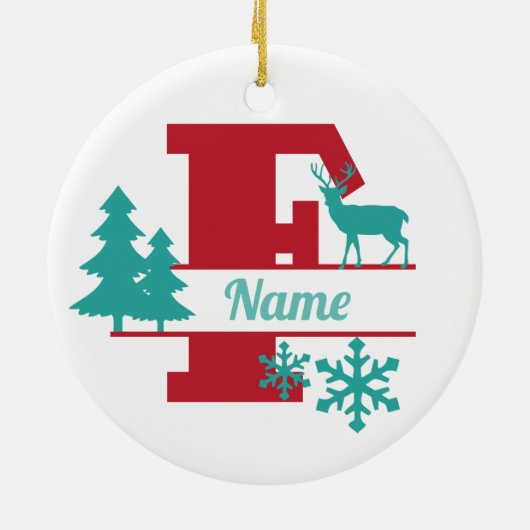 F Monogram Initial Christmas Holiday Tree Ornament (Achterkant)