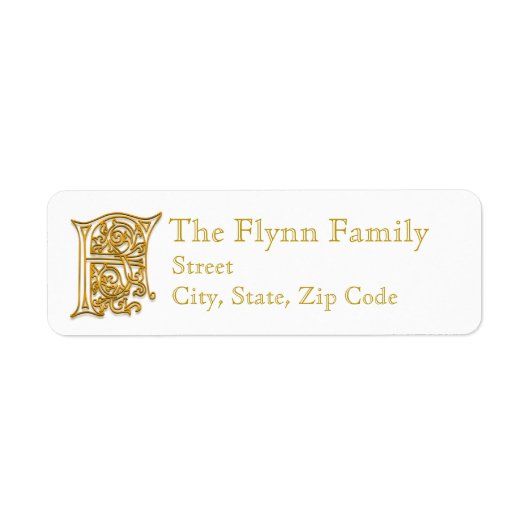 F Monogram "Irish Gold" design Adresetiketten Etiket (Voorkant)