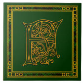 F Monogram "Irish Gold on Green" Keramische Tegels Tegeltje (Voorkant)