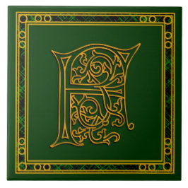 F Monogram "Irish Gold on Green" Keramische Tegels Tegeltje