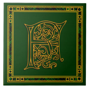 F Monogram "Irish Gold on Green" Keramische Tegels Tegeltje